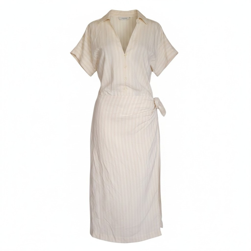 Universal Thread Faux Wrap Dress XL Cream Striped Cotton Blend Shirt Dress